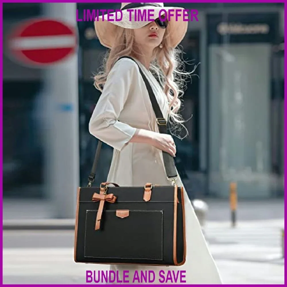 Large 15.6 Inch Canvas Laptop Tote Bag with Padded Compartment & Shoulder Strap